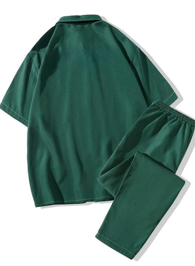 Take Two Men Dark Green Short Sleeve Shirt and Trousers Co-Ords - Image 3